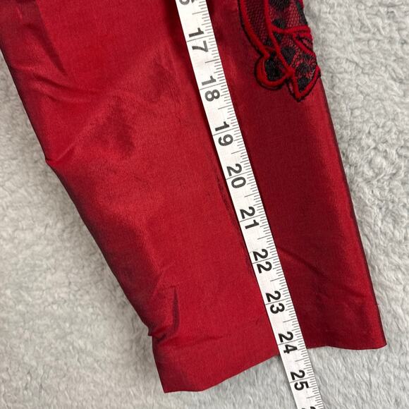 Vintage Women’s Red Silk Blazer Jacket Black Beaded Appliqués Size L Statement - Picture 6 of 10